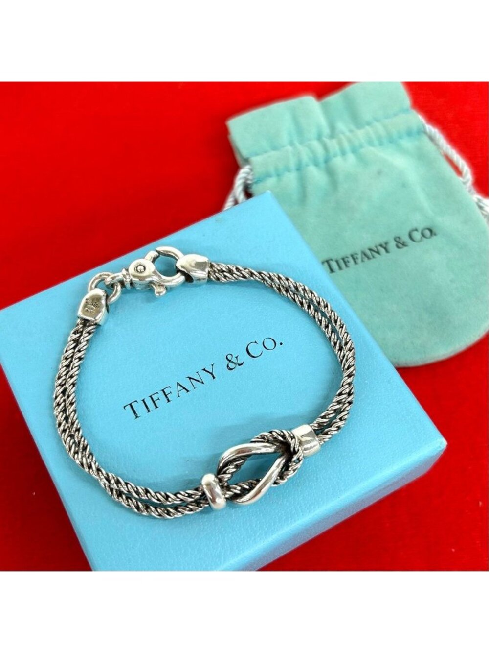 Tiffany & Co Bagged Vintage Double Rope Center Knot Bracelet 925 Sterling Silver